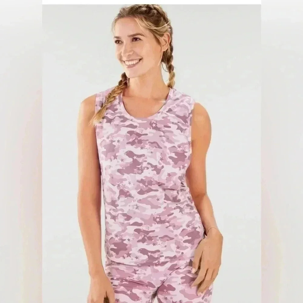 Fabletics Janis muscle tank in star Camo lilac size medium.